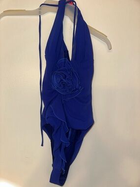 Zara Deep Blue Halter with Floral Accent